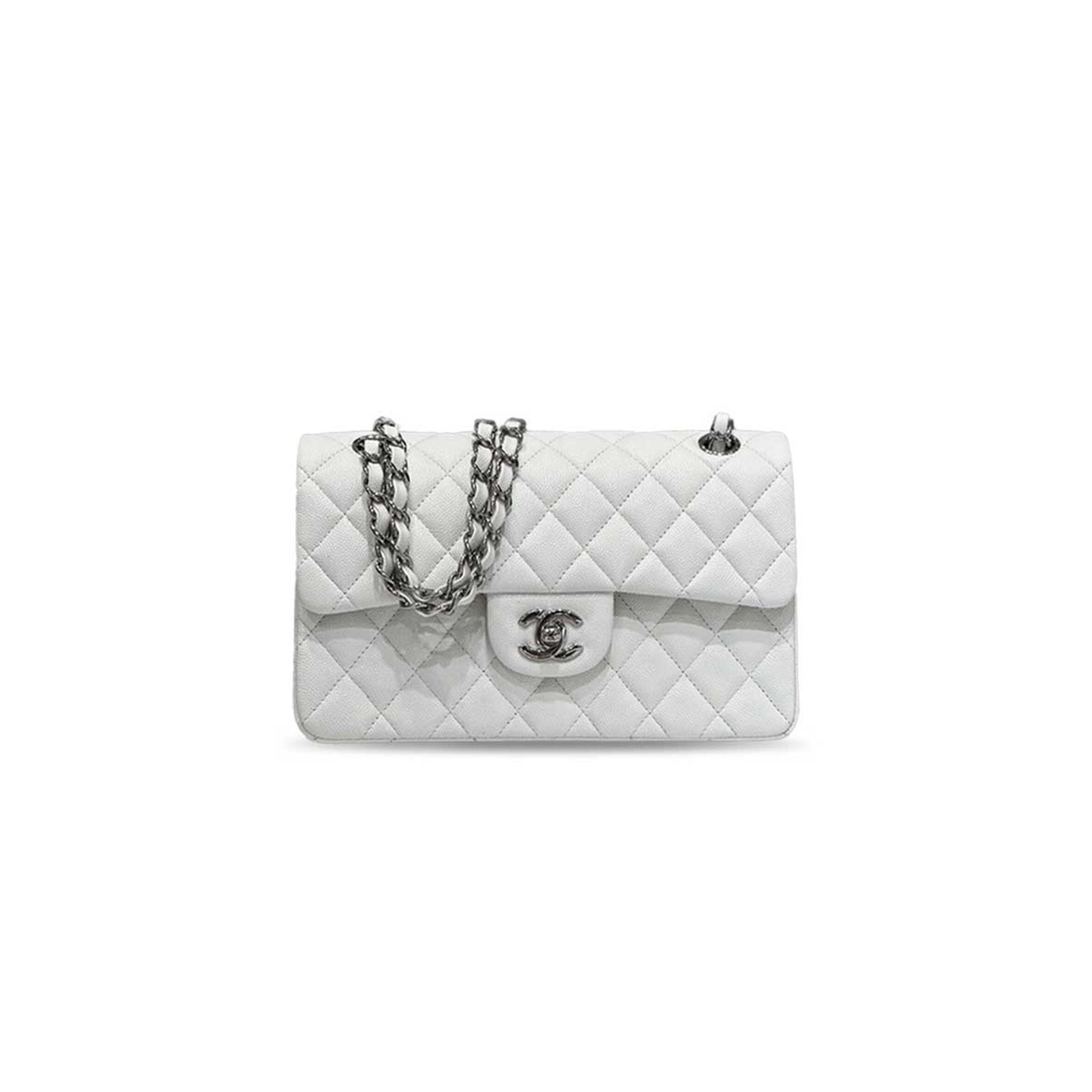 CHANEL MASTER WHITE CAVIAR SMALL CLASSIC FLAP BAG A01113 (23*14.5*6cm)
